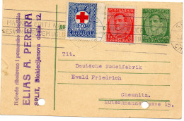 YOUGOSLAVIE.1934. VIGNETTE "BIENFAISANCE 1". CROIX-ROUGE.ENTIER POSTAL Pour Allemagne. - Bienfaisance