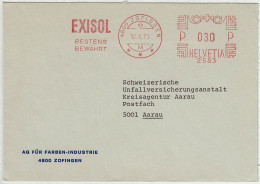 Schweiz 1971, Brief Freistempel / EMA / Meterstamp Exisol Zofingen - Aarau, Farben - Affranchissements Mécaniques