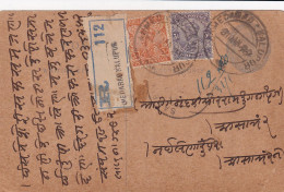 POSTCARD INDIA. REGISTERED. 31 JAN 1922. AHMEDABAD-KALUPUR. STATIONNERY 1/4 A + 3As + 3Ps - 1911-35 King George V