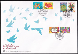 UNO NEW YORK - WIEN - GENF 1996 TRIO-FDC Ein Friedensappel - New York/Geneva/Vienna Joint Issues