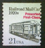 United States, Scott #2265, Used(o), 1988 Coil, Transportation Series: Mail Car Of The 1920s, 21¢,olive Green - Oblitérés