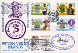 1982 BRITISH VIRGIN ISLANDS , TEMA SCOUT , SOBRE DE PRIMER DIA , FIRST DAY COVER , BADEN POWELL - Briefe U. Dokumente