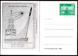 DDR PP16 D2/024 Privat-Postkarte KREML SPUTNIK RAKETE Erfurt 1977  NGK 3,00 € - Cartes Postales Privées - Neuves