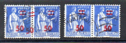 N° 484 PAIX - Deux Paires - SURCHARGE A CHEVAL SUPPLÉMENTAIRE (!) + POSTES FLOU - Used Stamps