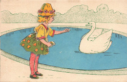 ILLUSTRATEURS - NON SIGNES - Enfant - Jeune Fille - Signe - Lac - Carte Postale Ancienne - Unclassified