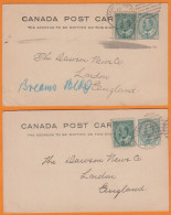 Lot De 2   CANADA   Entier 1c + Complément 1c    De VANCOUVER   Pour  LONDRES    1905 - 1903-1954 De Koningen
