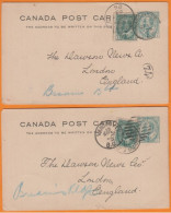 Lot De 2   CANADA   Entier 1c + Complément 1c    De VANCOUVER   Pour  LONDRES    1905 - 1903-1954 Könige