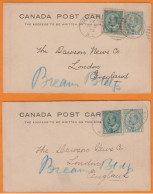 Lot De 2   CANADA   Entier 1c + Complément 1c    De VANCOUVER   Pour  LONDRES    1905 - 1903-1954 Kings