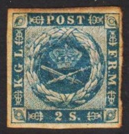 1855. DANMARK. Dotted Spandrels. 2 Skilling Blue. Beautiful Stamp Hinged.  (Michel 3) - JF545363 - Ongebruikt