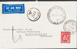 1939. New Zealand.  Unfranked Envelope (tears) To Niederdorf, Schweiz BY AIR MAIL Cancelled CHRISTCHURCH 4... - JF545413 - Brieven En Documenten