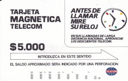 TARJETA DE COLOMBIA DE TELECOM DE $5000 ANTES DE LLAMAR MIRE SU RELOJ - Colombie