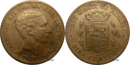 Espagne - Royaume - Alphonse XII - 10 Centimos 1877 OM - TTB+/AU50 Nettoyée - Mon5351 - Premières Frappes