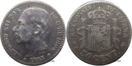 Espagne - Royaume - Alphonse XII - 50 Centimos 1885 MS-M - TB/VF30 - Mon3974 - First Minting