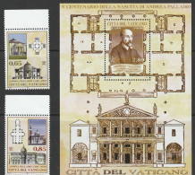 H 469) Vatikan 2008 Mi# 1623-25 Bl.31 **: Andrea Palladio, Architekt - Unused Stamps