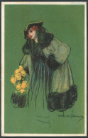 Illustrateur Adelina Zandrino - Femme Au Bouquet De Fleurs Jaunes - 55-1 - Voir 2 Scans & Descriptif - Zandrino