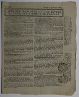 KRANT 2 TALIG - MARDI 5 JANVIER 1813 - AFFICHES ,ANNONCES ET AVIS DIVERS DE GAND , DEPARTEMENT DE L'ESCAUT - Allgemeine Literatur