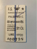 Agrigento Bassa Biglietto Treno FS Per Palermo Centrale - Europe