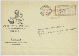 Schweiz 1928, Brief Drucksache Freistempel / EMA / Meterstamp Oval Orell Füssli Zürich - Emmenbrücke, Flugpost - Affranchissements Mécaniques