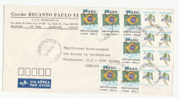 1992 Brazil COVER 14 Stamps FLOWER Clitoria Fairchildiana And FLAG Guaratura CRECHE To Germany CHILDREN MISSION - Brieven En Documenten