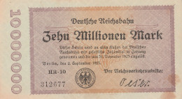 Geldschein Gutschein Der Deutschen Reichsbahn 2 September 1923 10 Millionen Mark - 10 Mio. Mark