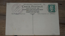 Carte Entier Postal, Pasteur 15c Vert, Exposition Philateliqye De 1925  ... PHI......240424-18798 - Other & Unclassified