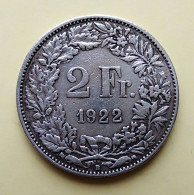 - SUISSE - 2 Francs - 1922 - Argent - - 2 Francs