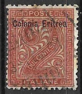 ERITREA - 1893 - CIFRA - CENT. 2 - USATO (YVERT 2 - MICHEL 2 - SS 2) - Eritrea