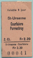 11/11/81 , ST-URSANNE , COURFAIVRE , PORRENTRUY , TICKET DE FERROCARRIL , TREN , TRAIN , RAILWAYS - Europa