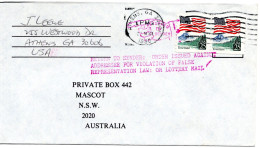 77836 - USA - 1990 - 2@25¢ Yosemite A Bf ATHENS, GA -> Australien, M US-Stpl "Zurueck - ... Wg Illegaler Lotterie" - Cartas & Documentos