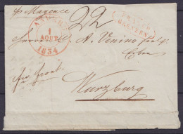 LSC (partie De Lettre Sans Texte) Càd ANVERS /1 AOUT 1834 Pour WURZBURG Par Mayence - Griffe Ovale "FRANCO GRENZEN" & Ma - 1830-1849 (Belgique Indépendante)