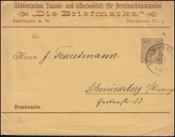 Württemberg Streifband Als Drucksache Die Briefmarke ESSLINGEN-BAHNHOF 14.3.1895 - Entiers Postaux