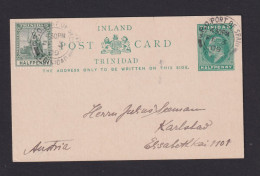 1909 - 1/2 P. Ganzsache Mit Zufrankatur Ab Port-of-Spain Nach Karlsbad - Trinidad En Tobago (...-1961)