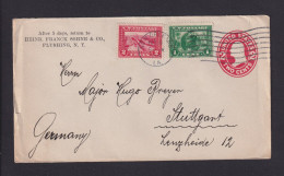 1914 - 1 Und 2 C. Auf 2 C. Ganzsache Ab Flushing Nach Stuttgart - Storia Postale