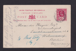 1911 - 6 C. Ganzsache Ab Kandy Nach Berlin - Ceylon (...-1947)
