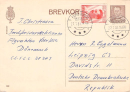 DENMARK - UPRATED BREVKORT 1961 - LEIPZIG/GDR  / 7002 - Postal Stationery