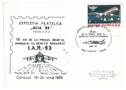 COV 67 - 330 AIRPLANE, Romania - Cover - Used - 1989 - Brieven En Documenten