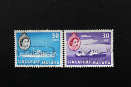 1955 SINGAPOUR  Y&T No SG 38 Et SG 39 REINE ELISABETH II 30 ET 50 Cts / BATEAUX / OBLITERES - Singapore (...-1959)