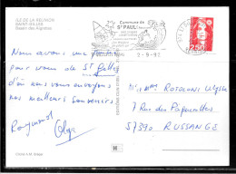 C76 - REUNION - MARIANNE DE BRIAT SUR CP DE SAINT GILLES LES BAINS DU 02/09/92 - Lettres & Documents