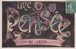 EP Nw-(33) UNE PENSEE DE LANGON - CARTE FANTAISIE - LETTRES ALPHABET AVEC PORTRAITS - FLEURS PENSEES - Langon