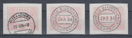 Griechenland: Frama-ATM 1. Ausgabe 1984, Aut.-Nr. 003 Tastensatz 15-20-27 Gest. - Automatenmarken [ATM]