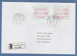 Luxemburg ATM P2501 Werte 22 Und 60 Auf R-Brief Nach Neuseeland, O 16.3.92 - Vignettes D'affranchissement