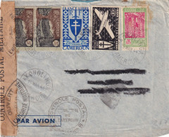 LETTRE. CAMEROUN.15 MARS 1944. PAR AVION AKONOLINGA 23Fr. BANDE + CACHET CENSURE - Briefe U. Dokumente