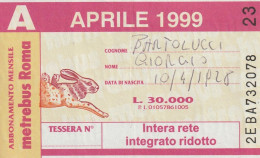 ABBONAMENTO APRILE 1999 ATAC ROMA  (CZ1696 - Europa