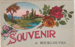 KO 17 -(82) SOUVENIR DE BOURG DE VISA - CARTE FANTAISIE COLORISEE - FLEURS : ROSES - VILLAGE  - 2 SCANS - Bourg De Visa