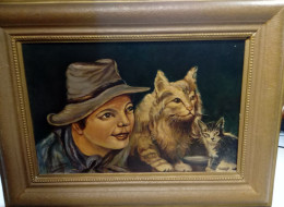 Homme (peintre Lui-même?) Avec Des Chats/ Man (painter Himself?) With Cats, J. Pluymakers, 1940s - Huiles