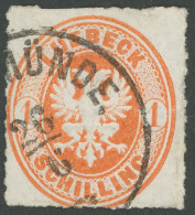 LÜBECK 9A O, 1863, 1 S. Rötlichorange, Durchstochen 11 3/4, K1 TRAVEMÜNDE, Oben Teilweise Schwerenschnitt Sonst Pracht,  - Luebeck