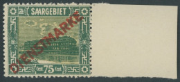 SAARGEBIET D 10 **, 1922, 75 C. Steingutfabrik, Rechtes Randstück, Postfrisch, Pracht, Mi. 100.- - Service