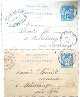 2 CARTES LETTRE SAGE 1898 Postées Jura - Kartenbriefe