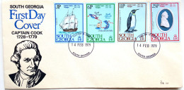 Capitaine COOK, South Georgia, Enveloppe Illustrée, 4 Timbres Voyages De COOK, Oblitérée - Brieven En Documenten