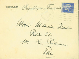 Enveloppe Entête Sénat YT Paix N°368 Perforé S CAD Paris Sénat 2 II 1939 - Lettres & Documents
